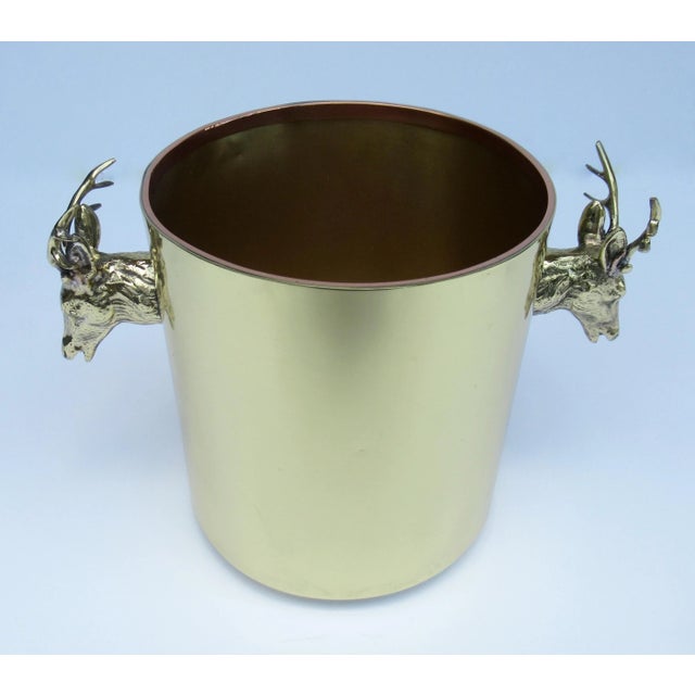 1970s Vintage C.1970's Italian Brass and Copper With Antler Head, Handled Ice, And/Or Champagne/Wine Bucket For Sale - Image 5 of 13