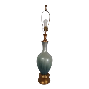 Vintage Blue Glass and Tole Covered Brass Lamp