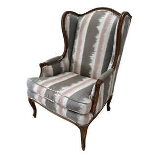 Large Antique Walnut Wing Chair With New Performance Fabric For Sale