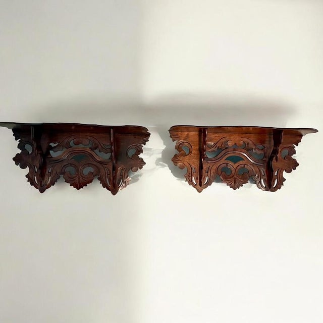 Late 19th Century Late 19th Century Matched Pair Victorian Carved Wall Shelves-Antique-Ornate-Eastlake-Gothic For Sale - Image 5 of 8