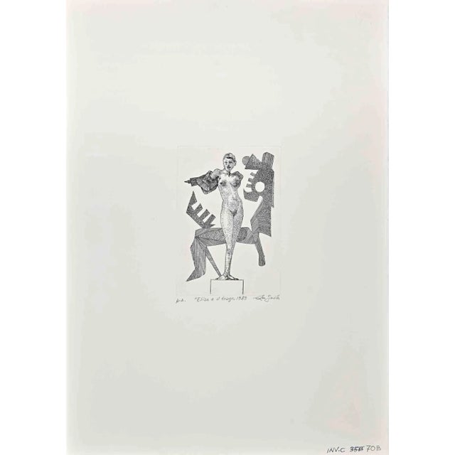 Elisa and the dragon is an artwork realized by Leo Guida, 1989. Etching, 50 x 35 cm. Titled, handsigned, dated lower...