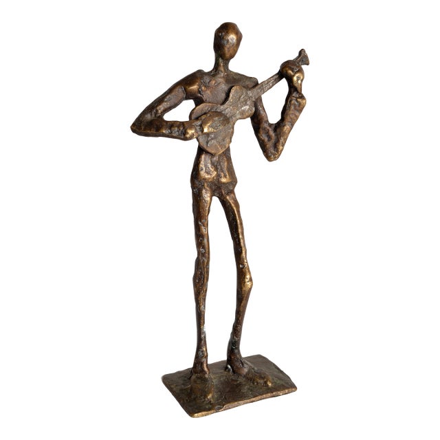 20th Century Handmade Bronze Guitar Player Figurine Sculpture Figurine Fine Art For Sale