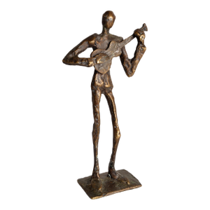 20th Century Handmade Bronze Guitar Player Figurine Sculpture Figurine Fine Art