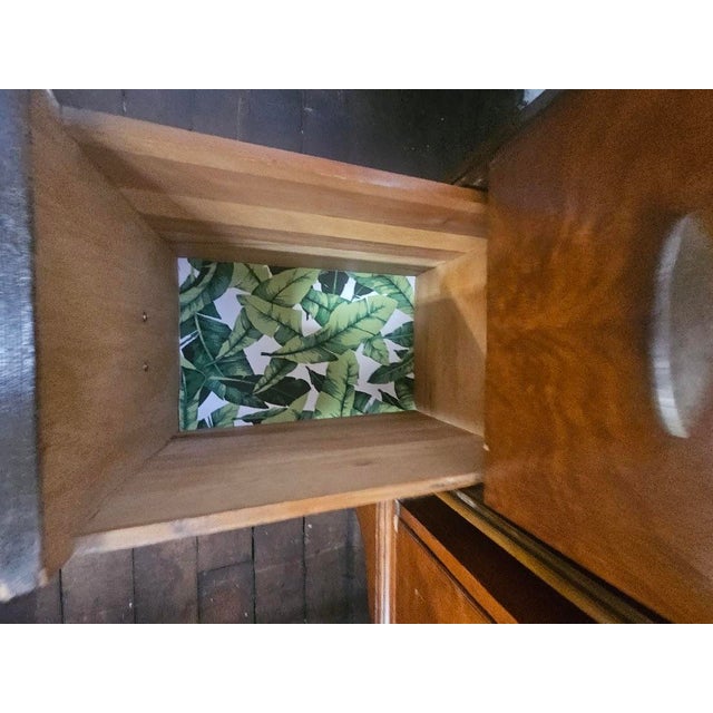 1930s Art Deco Waterfall Burl Wood Vanity With Circular Mirror For Sale - Image 9 of 12