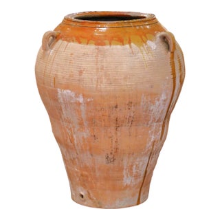 19th Century French Glazed Terracotta Olive Oil Jar With Handles and Spout For Sale