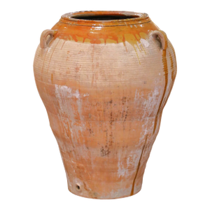 19th Century French Glazed Terracotta Olive Oil Jar With Handles and Spout