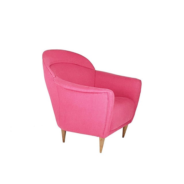 Italian Pink Fabric Upholstered Chair, 1950s For Sale - Image 14 of 14