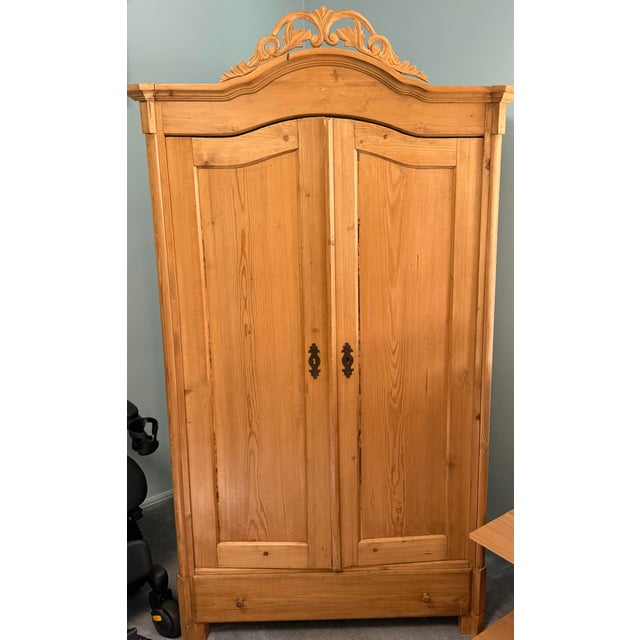 French Provincial Antique French Provincial Carved Pine Armoire For Sale - Image 3 of 7