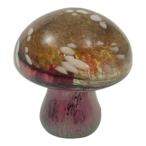 Murano Mushroom Toadstool Art Glass Paperweight Green Gold and Pink 1980s