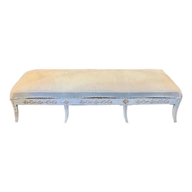 19th Century Swedish Gustavian Carved and Whitewashed Bench For Sale