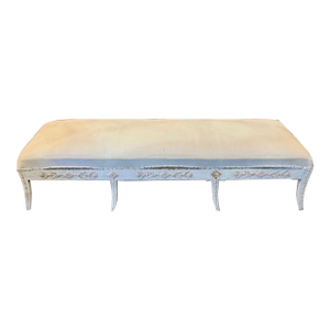 19th Century Swedish Gustavian Carved and Whitewashed Bench