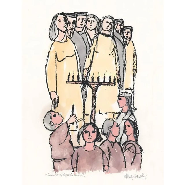 Figurative 1964 Frank Kleinholz Come Let Us Light the Menorah Hand Colored Serigraph For Sale - Image 3 of 3