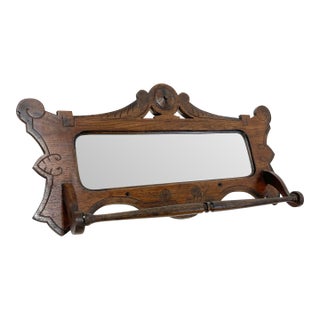 Antique Victorian Style Wall Mount Mirror With Towel Rack For Sale