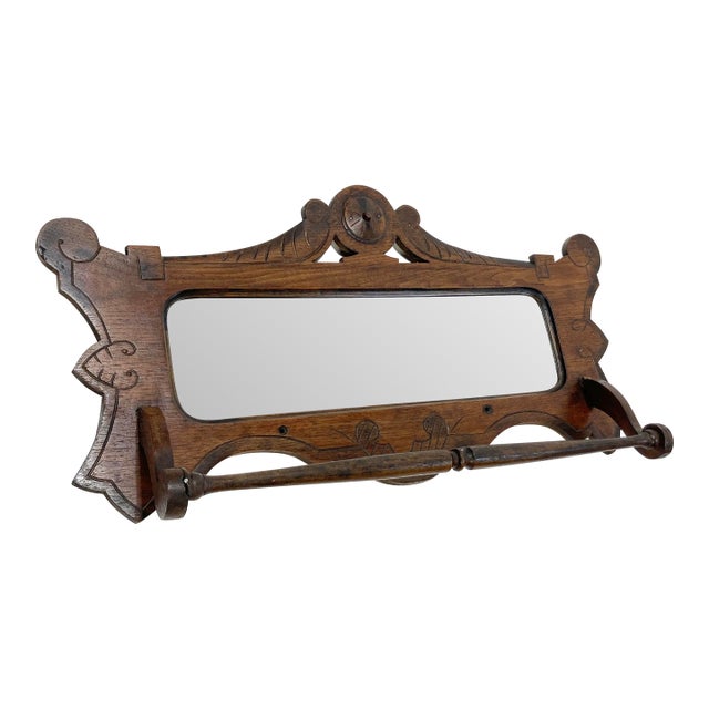 Antique Victorian Style Wall Mount Mirror With Towel Rack For Sale
