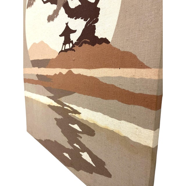 Mid-Century Modern Japanese Landscape Textile Wall Art on Stretched Canvas For Sale In Seattle - Image 6 of 10
