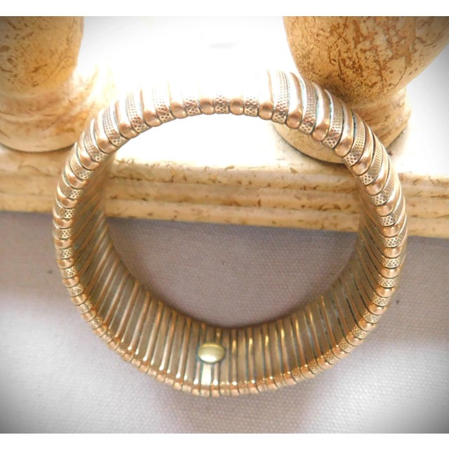 1940s Vintage Gold Ribbed Bangle Cuff Bracelet For Sale - Image 5 of 8