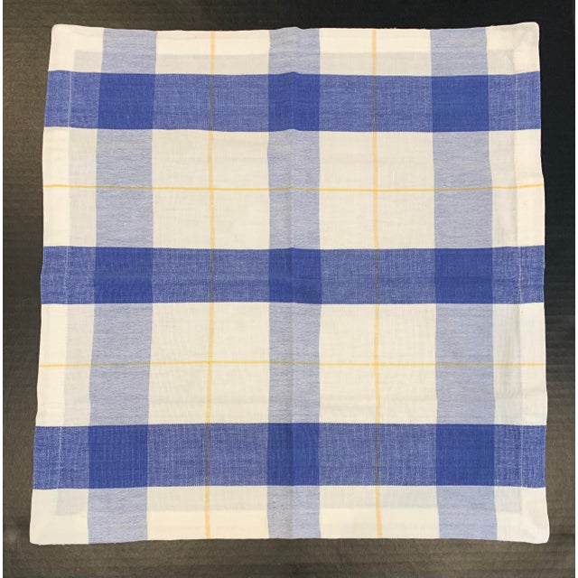 Late 20th Century 12 Cotton Dinner Napkins Blue and Yellow Plaid For Sale - Image 4 of 5