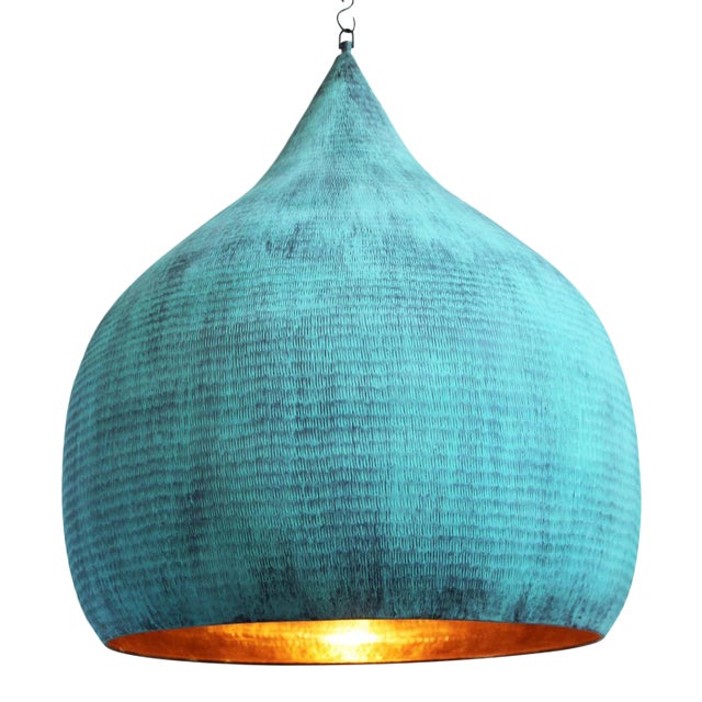 Copper Hammered Pod Pendant Light XL For Sale