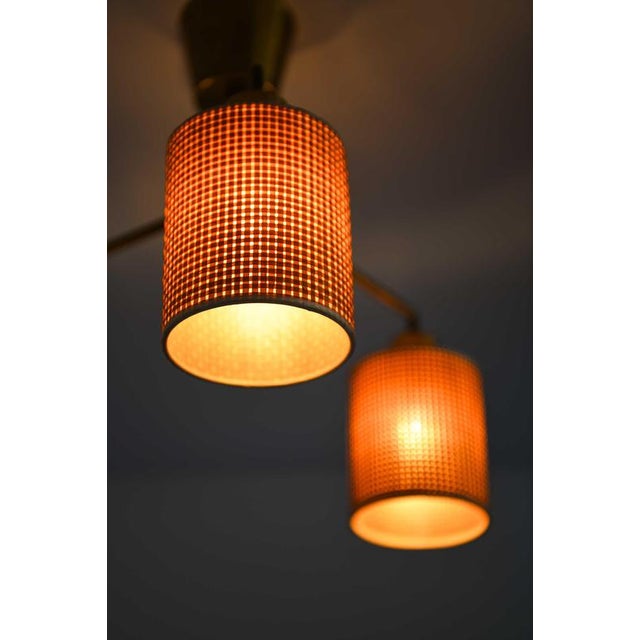 Orange Scandinavian Modern Chandelier in Brass and Cane attributed to Hans Bergström, 1950s For Sale - Image 8 of 9