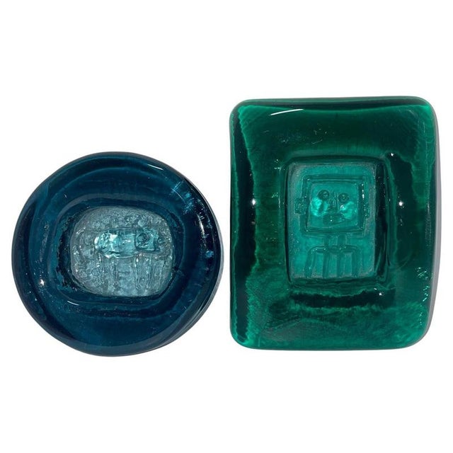 Glass Glass Robot Ashtrays attributed to Erik Höglund, 1960, Set of 2 For Sale - Image 7 of 7
