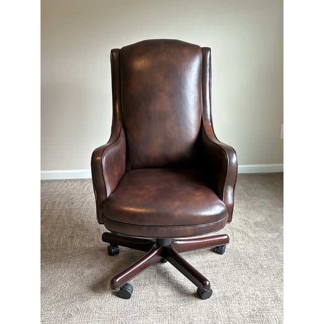 Traditional Late 20th Century Hancock & Moore “Dillon” Leather Swivel Tilt Wingback Desk Chair for Robb & Stucky For Sale - Image 3 of 9