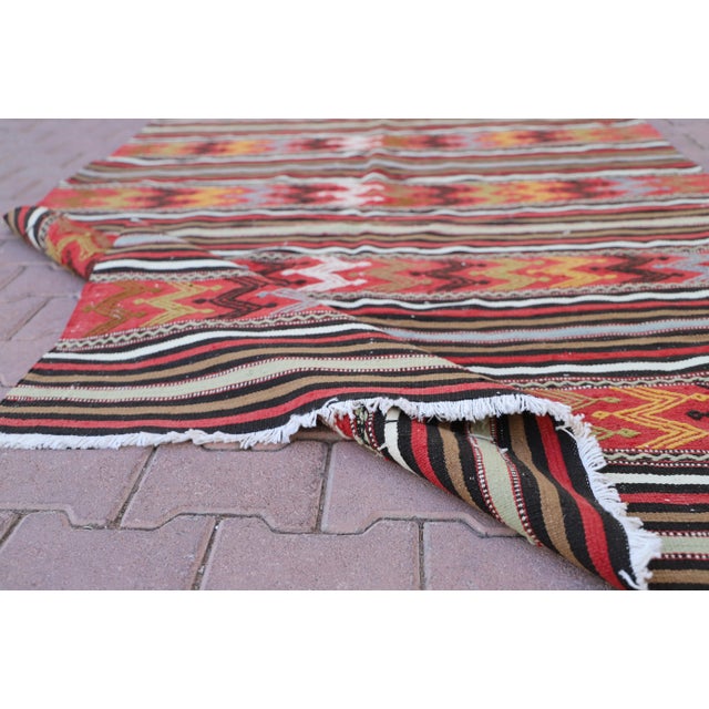 1970s Cabin Style Stripe Design Handmade Oushak Kilim Rug For Sale - Image 9 of 12