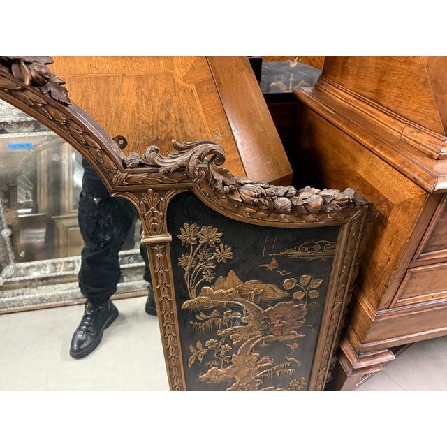 French Raised Chinoiserie Gilded and Natural Walnut Louis XV Mantel Buffet Mirror For Sale - Image 3 of 7