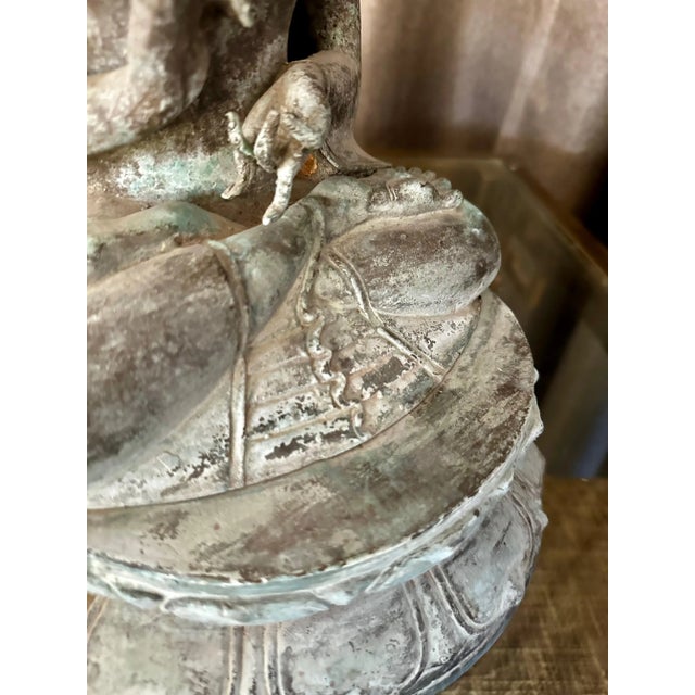 Asian Burmese Gandhara Style Patinated Bronze Seated Buddha For Sale - Image 9 of 12
