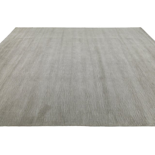 Greige Modern Solid Grey Wool Area Rug – Minimalist Contemporary Neutral Japandi For Sale - Image 8 of 12