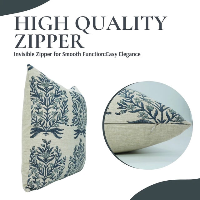 Contemporary Fabdivine Vrindavan Pattern Hand Printed Linen Blend Pillow Cover-14x36 For Sale - Image 3 of 5