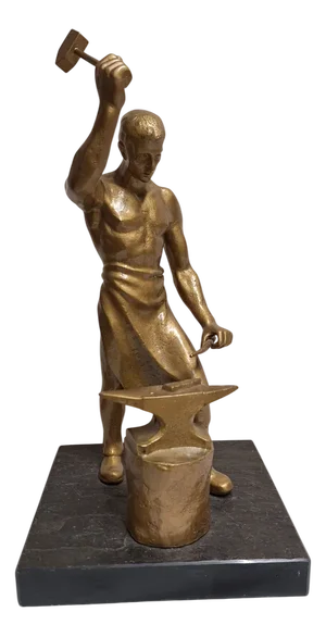 Blacksmith Sculpture Metal on Black Slate Plate, 1920s