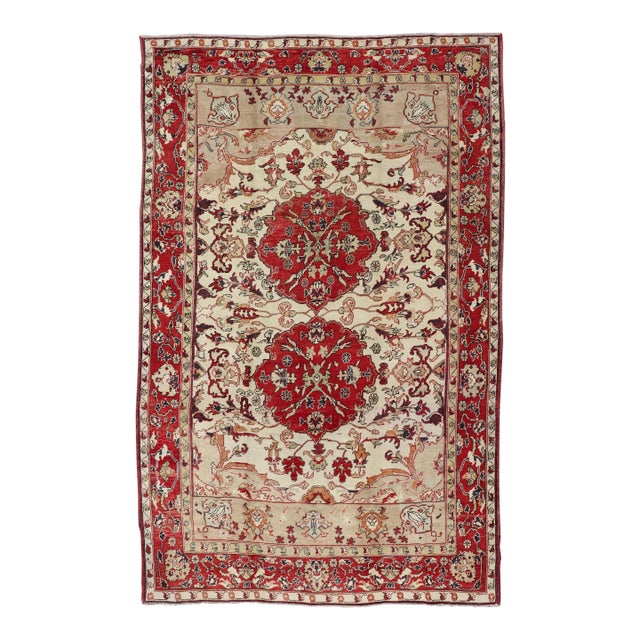 Antique Turkish Sivas Rug With Red, Taupe, Light Green and Cream Colors For Sale