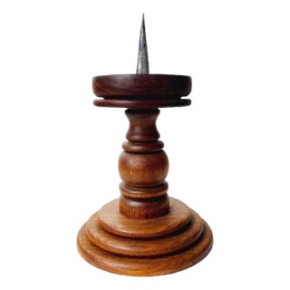 Vintage Hand-Turned Wooden Candlestick, 1960s For Sale