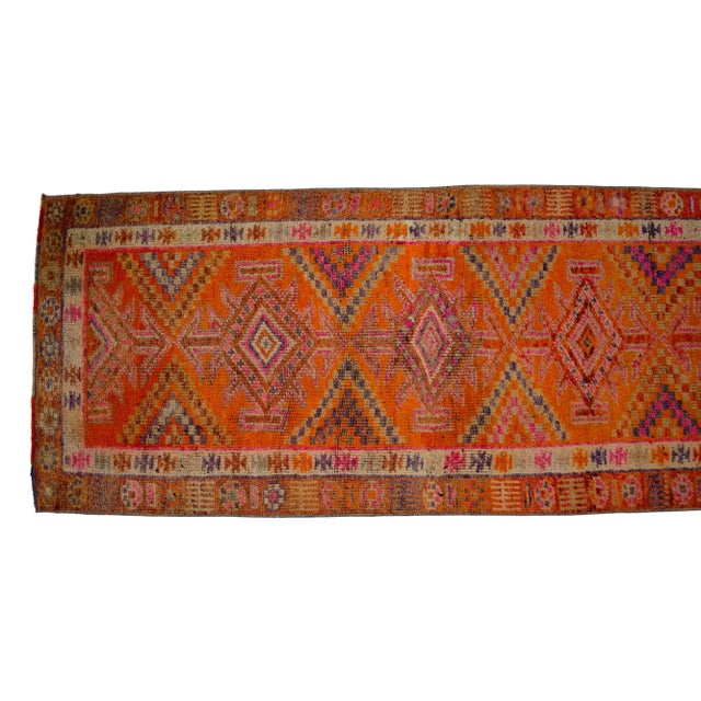 Orange Kurdish Herki Hand-Knotted Tribal Halway Rug For Sale - Image 8 of 11