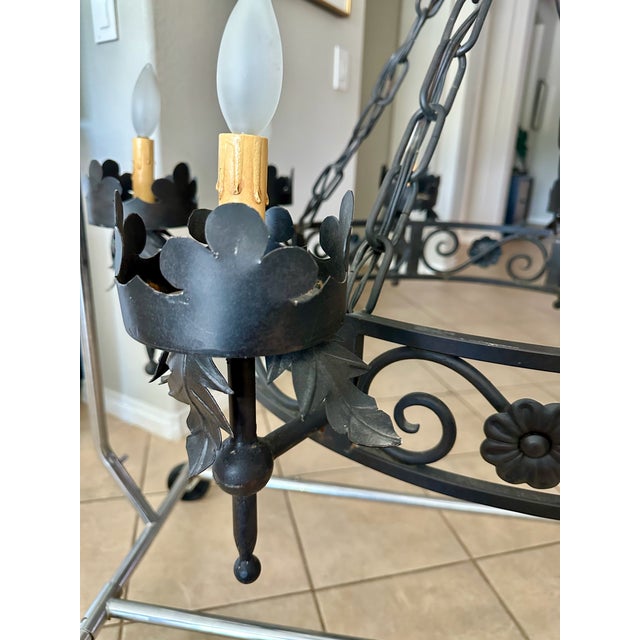 1960s Large Spanish Revival Metal Forged Black Chandelier For Sale - Image 16 of 17