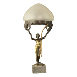 Antique Art Nouveau Daphne Table Lamp in Patinated Bronze, 1890s For Sale
