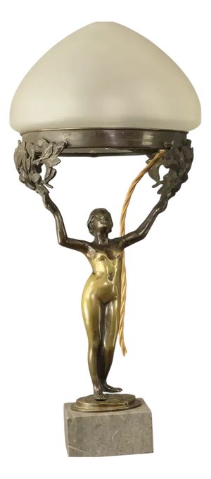 Antique Art Nouveau Daphne Table Lamp in Patinated Bronze, 1890s