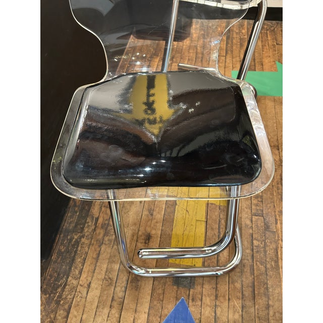 Lucite and Black Patent Leather Designer Luigi Bardini Bar Stools -a Pair For Sale - Image 13 of 15