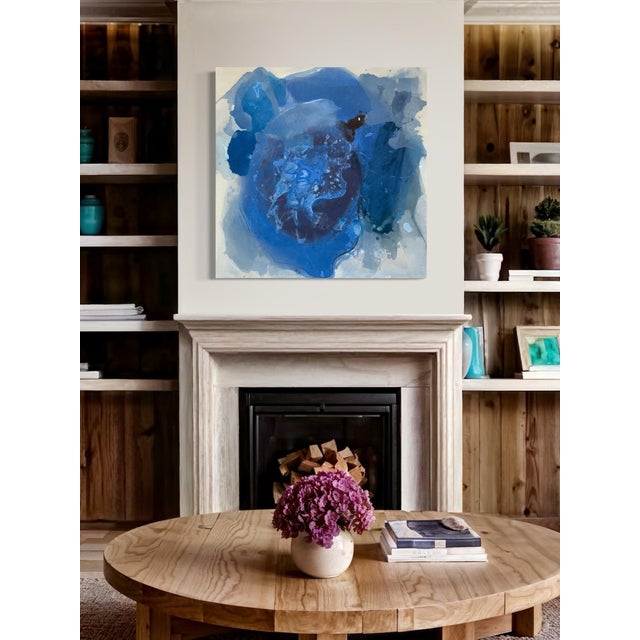 With acrylic, ink, enamel, sand, and texture on raw canvas with gallery-wrapped edges, this gestural, layered stain...