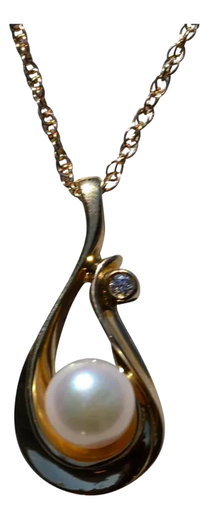 The Goat Island: Yellow Gold Pearl and Diamond Necklace