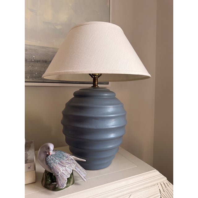 1980s Sculptural Beehive Slate Blue Table Lamps - a Pair For Sale - Image 4 of 5
