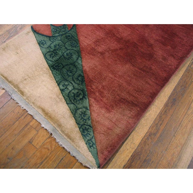 Art Deco 1930s Orange Open Solid Antique Chinese Deco Rug 3'x 4' 10" Handknotted Wool Carpet For Sale - Image 3 of 5