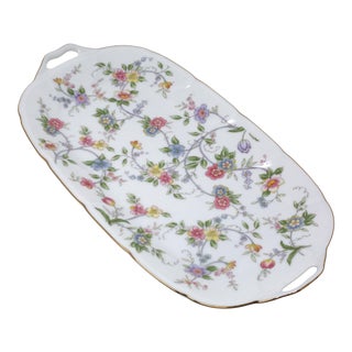 Vintage Multicolor Flower "Corona" 13-Inch Porcelain Sandwich Tray by Sadek For Sale