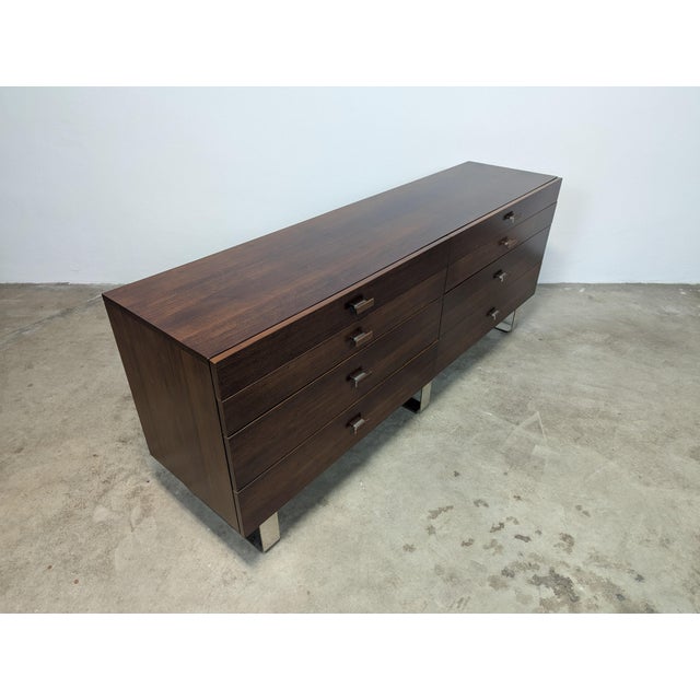Brown Mid Century Style Lowboy Dresser With Chrome Legs For Sale - Image 8 of 12
