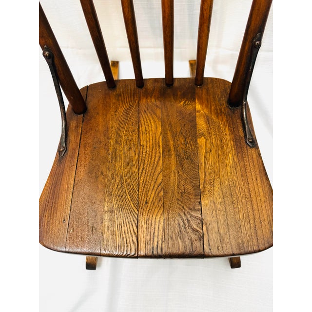 Antique Primitive Oak Rocking Chair, 19th Century Pressed Back Armless Rocker For Sale - Image 6 of 9