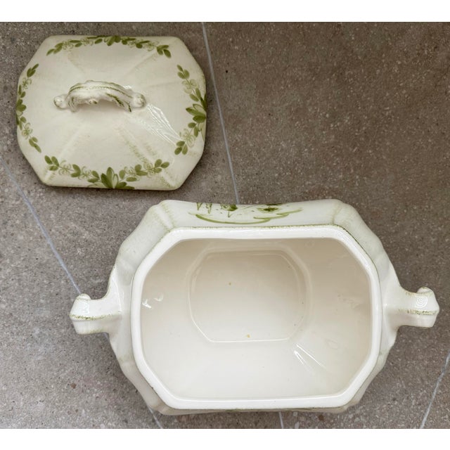 Off-white Soup Tureen and Lid in ‘Borgo Antico’ by Vietri of Italy, Olive Green Landscapes With Buildings Hand Painted an Off White Porcelain Ground For Sale - Image 8 of 12