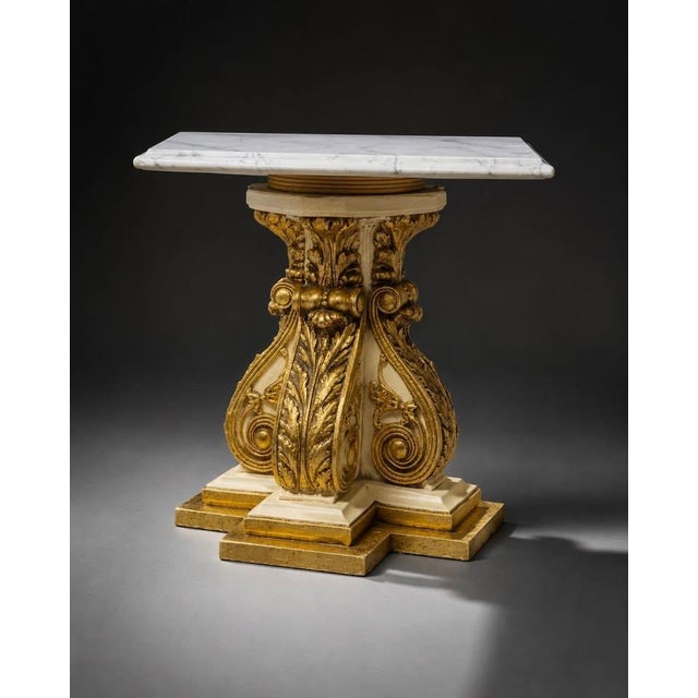Gold Pair of 1970 Fuggiti Studios Gilt Marble Top Pedestal Side Tables For Sale - Image 8 of 10