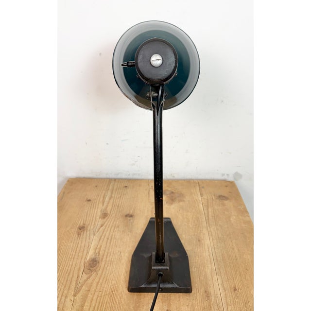 Vintage German Bauhaus Petrol Enamel Table Lamp from Schaco, 1930s For Sale - Image 16 of 18