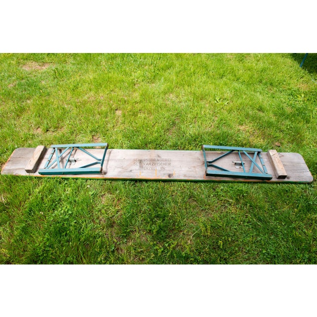 1970s German Beer Garden Folding Table and Benches, Green Wood For Sale - Image 13 of 13
