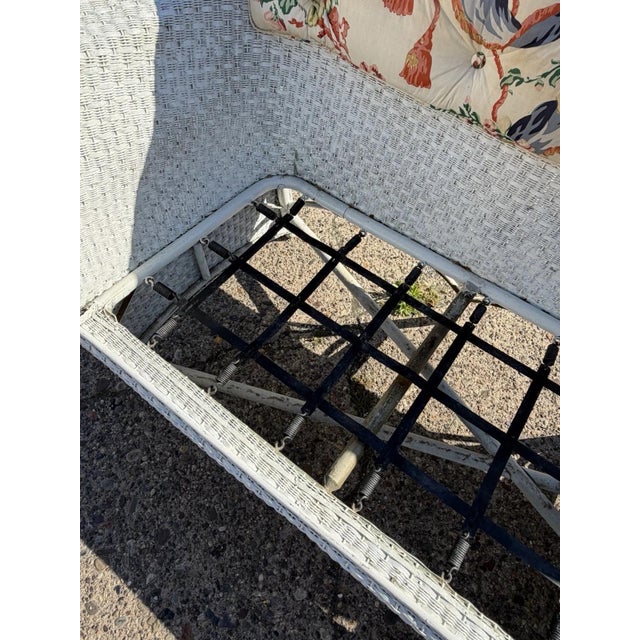 Antique Victorian White Wicker Rattan Sunroom Patio Sofa W/ Loose Cushions For Sale - Image 17 of 18